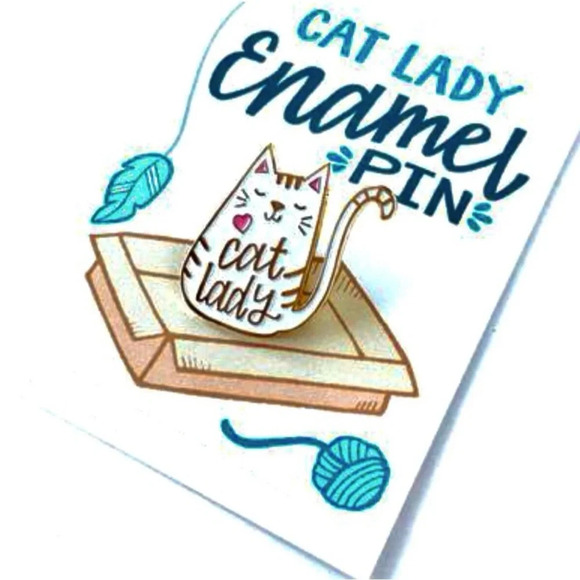 Cat Lady White Gold Enamel Pin NEW - Picture 2 of 10